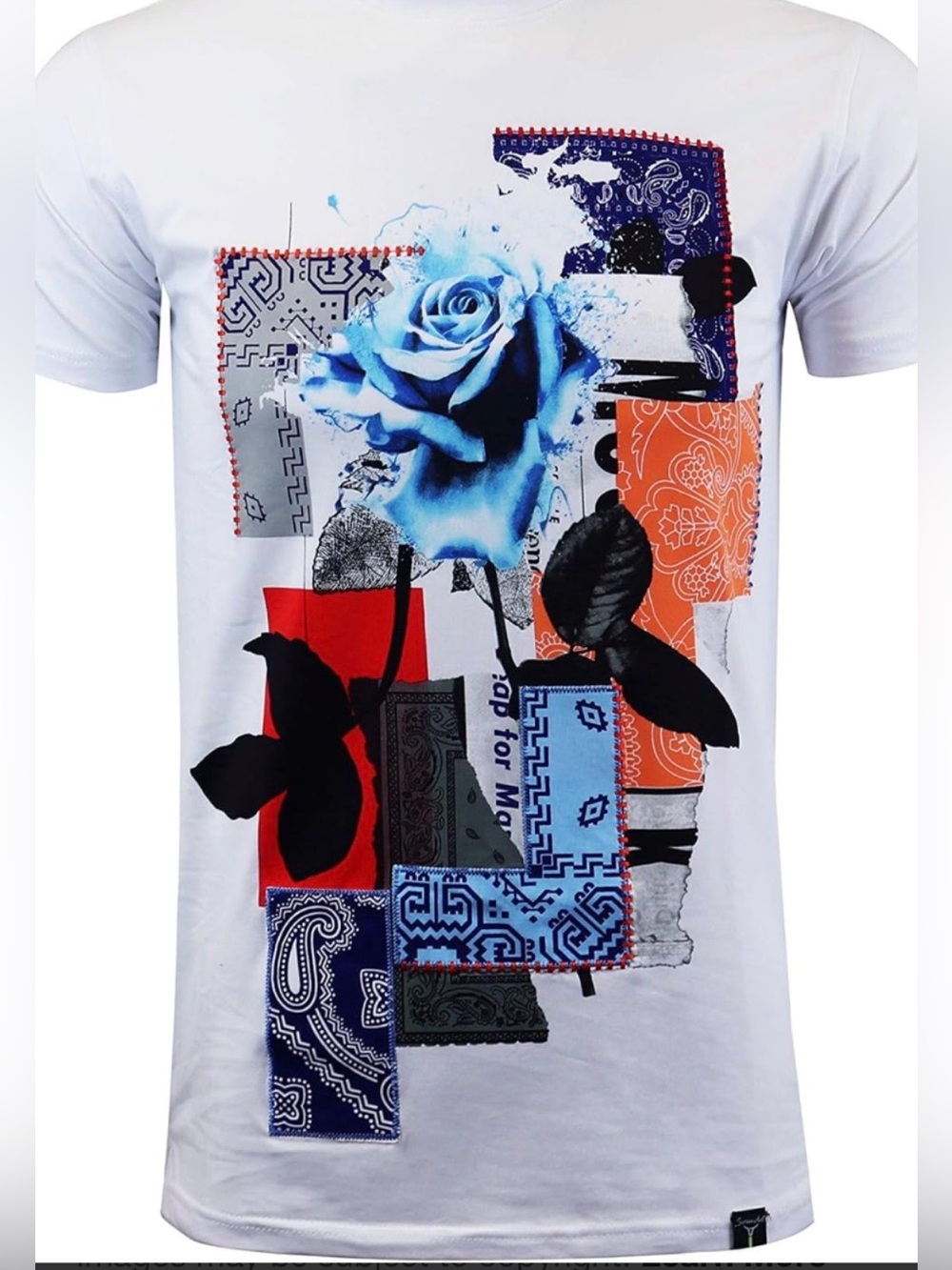 Bleeker & Mercer thick Men's White Graphic Tee with Blue Print size M